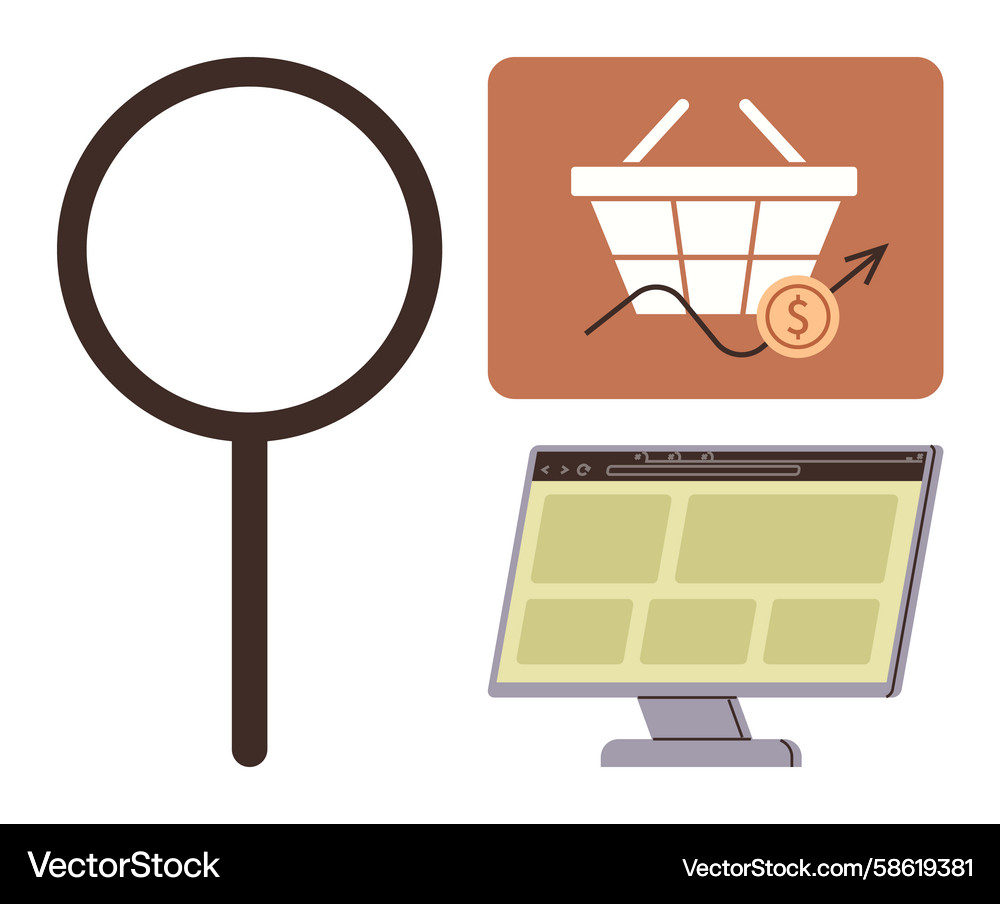 E-commerce search optimization with magnifying E-commerce search optimization with magnifying Vector Image