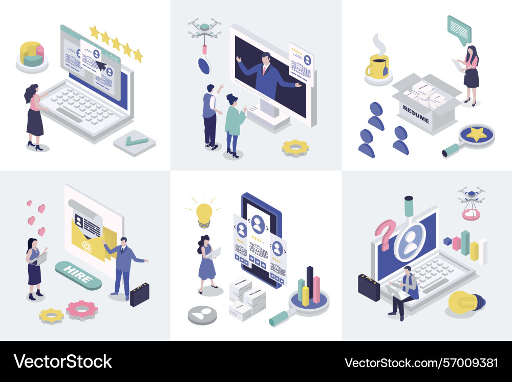 Hr process 3d isometry concept for web design Hr process 3d isometry concept for web design vector image