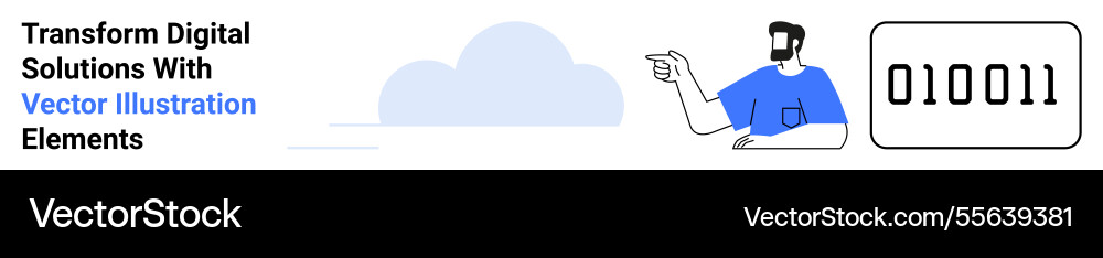 Man gesturing towards binary code with cloud Man gesturing towards binary code with cloud vector image