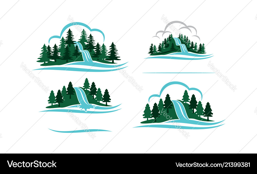 Mountain waterfall template set Royalty Free Vector Image