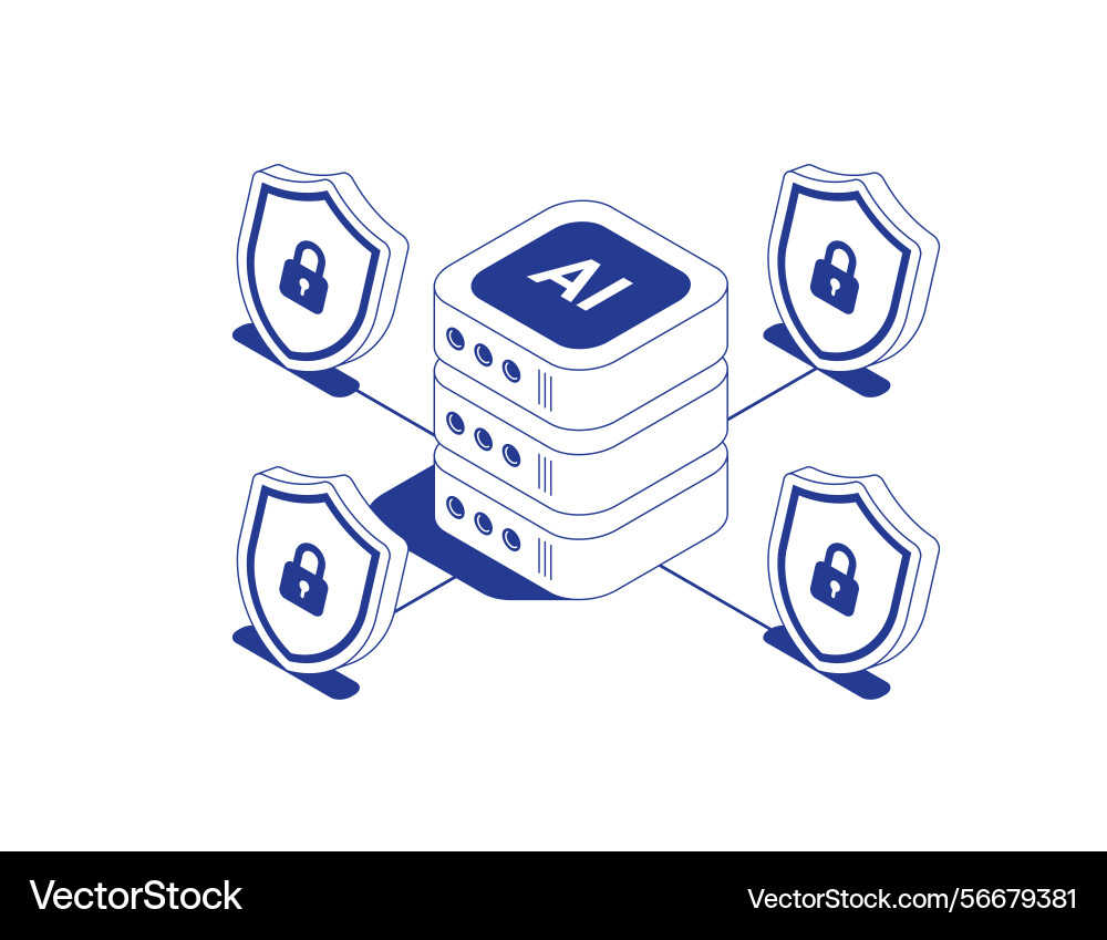 Sichere ai Server-Rack mit geschützten Datenflüssen vektorbild