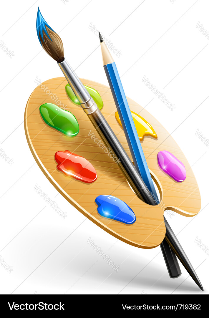 Art palette with paint brush vector image