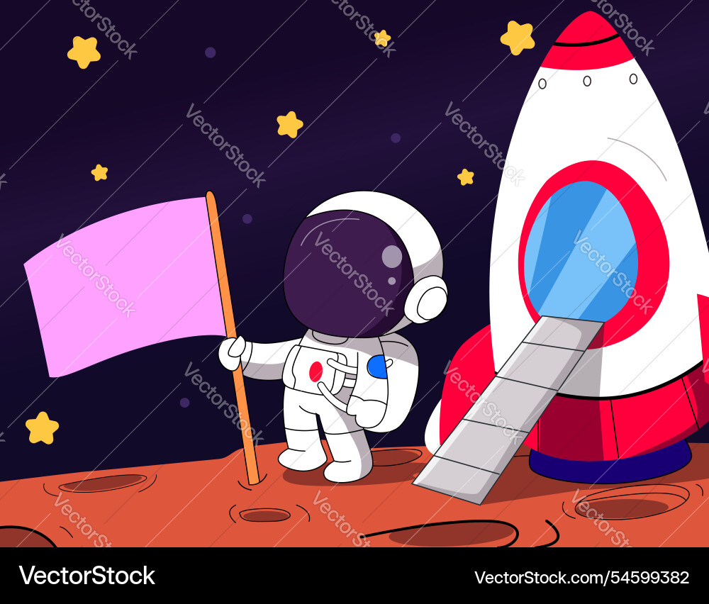 Astronaut and rocket ship in outer space vector image