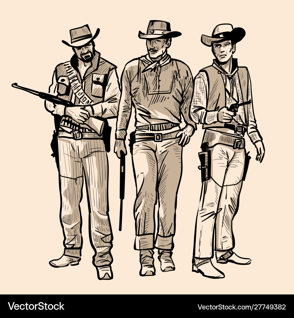 Drei Cowboys mit Waffen Drei Cowboys mit Waffen vektorbild