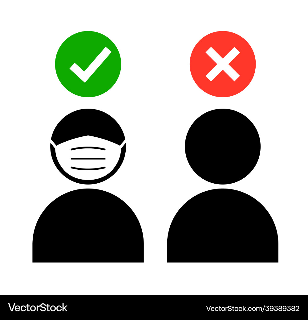 Mask required mouth cover facemask checkmark icon Mask required mouth cover facemask checkmark icon vector image