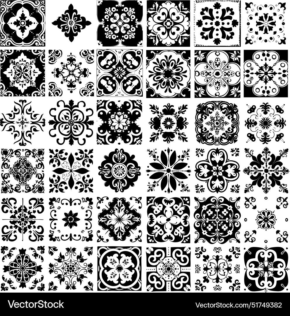 Portugiesisch Fliesen schwarz Set Quadrate Portugiesisch Fliesen schwarz Set Quadrate vektorbild