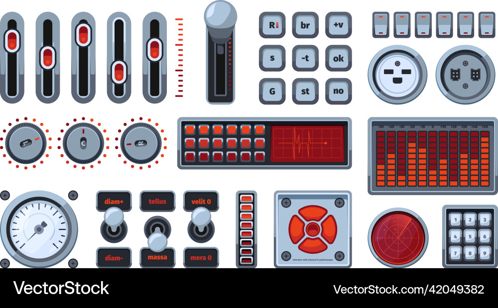 Ui elements control panels dashboards switches Ui elements control panels dashboards switches vector image