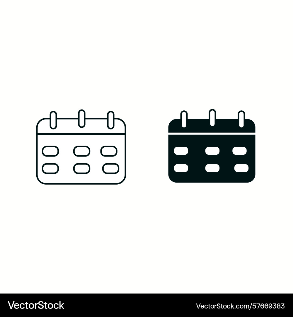 Calendar icons solid and thin line Vector Image