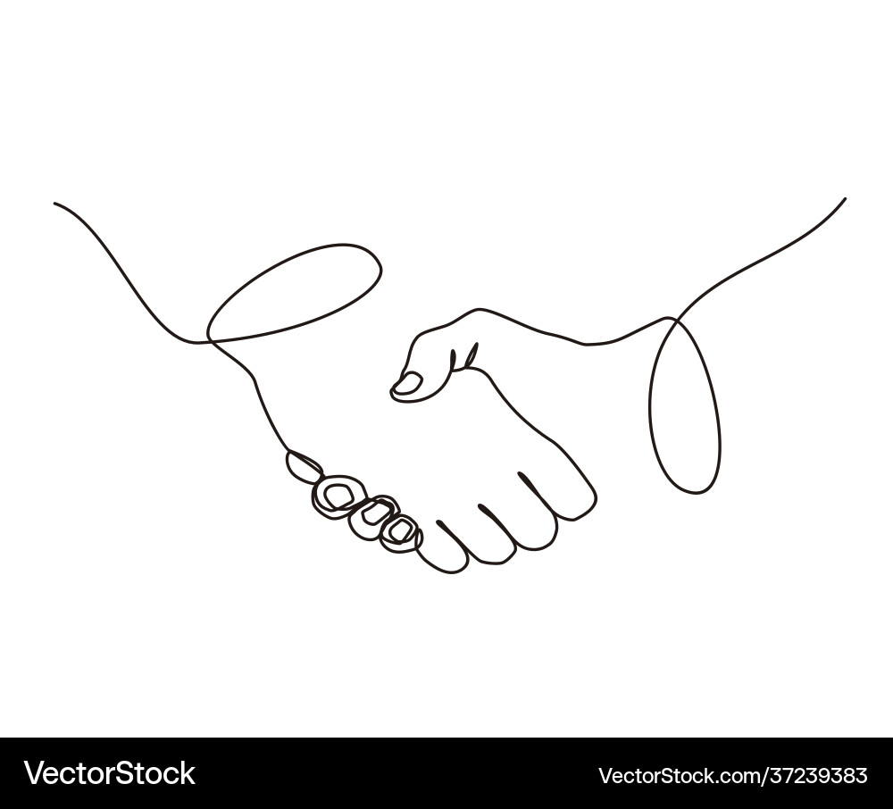 Continuous line drawing handshake business vector image