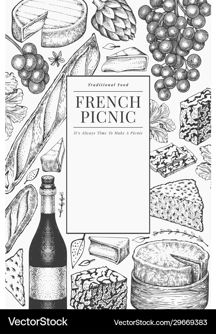 Französische Lebensmittel Design Vorlage hand gezogen Picknick Französische Lebensmittel Design Vorlage hand gezogen Picknick vektorbild
