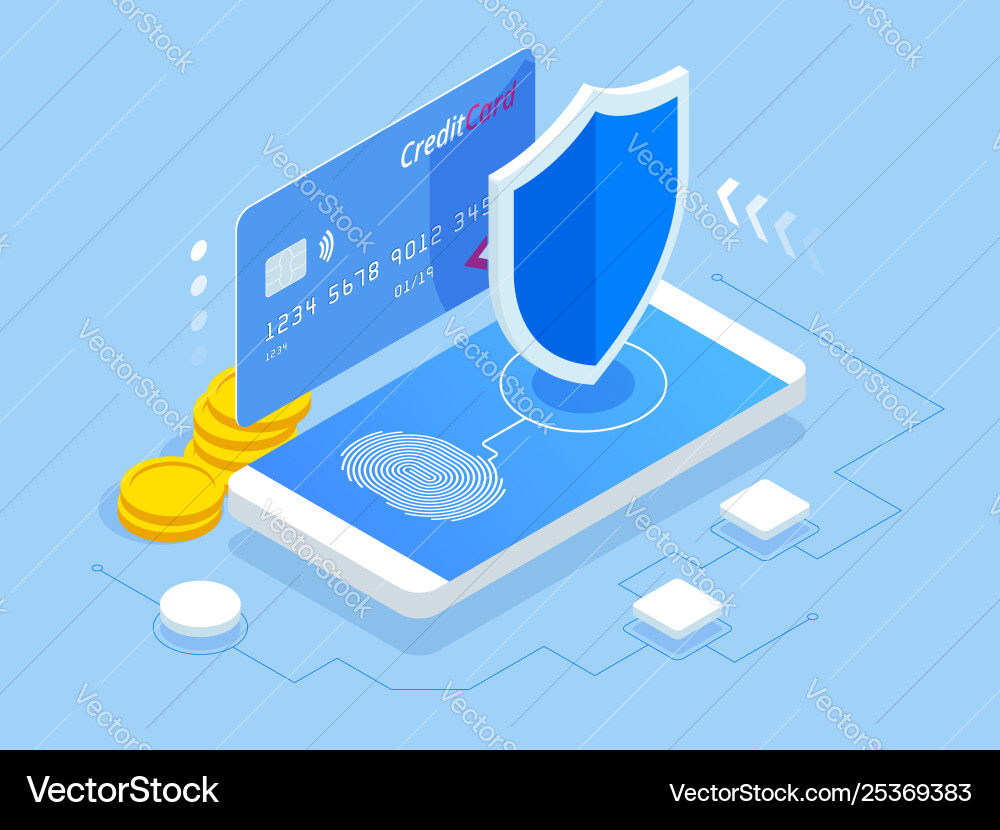Isometric online payment protection system Isometric online payment protection system vector image