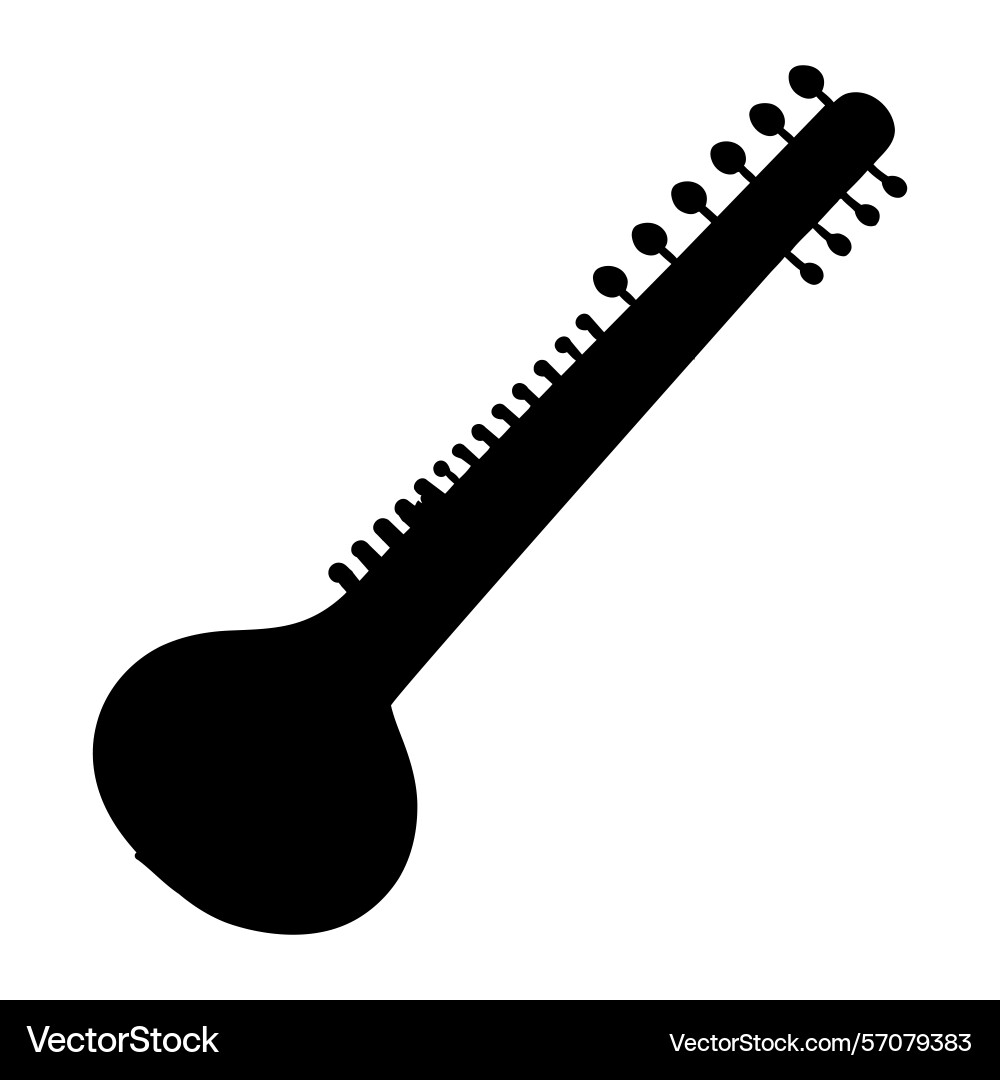 Sitar with sympathetic strings silhouette Vector Image