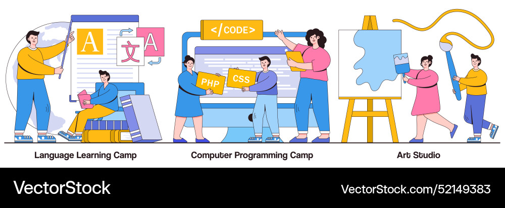 Sprachenlernen Computer Programmiercamp Vektorbild