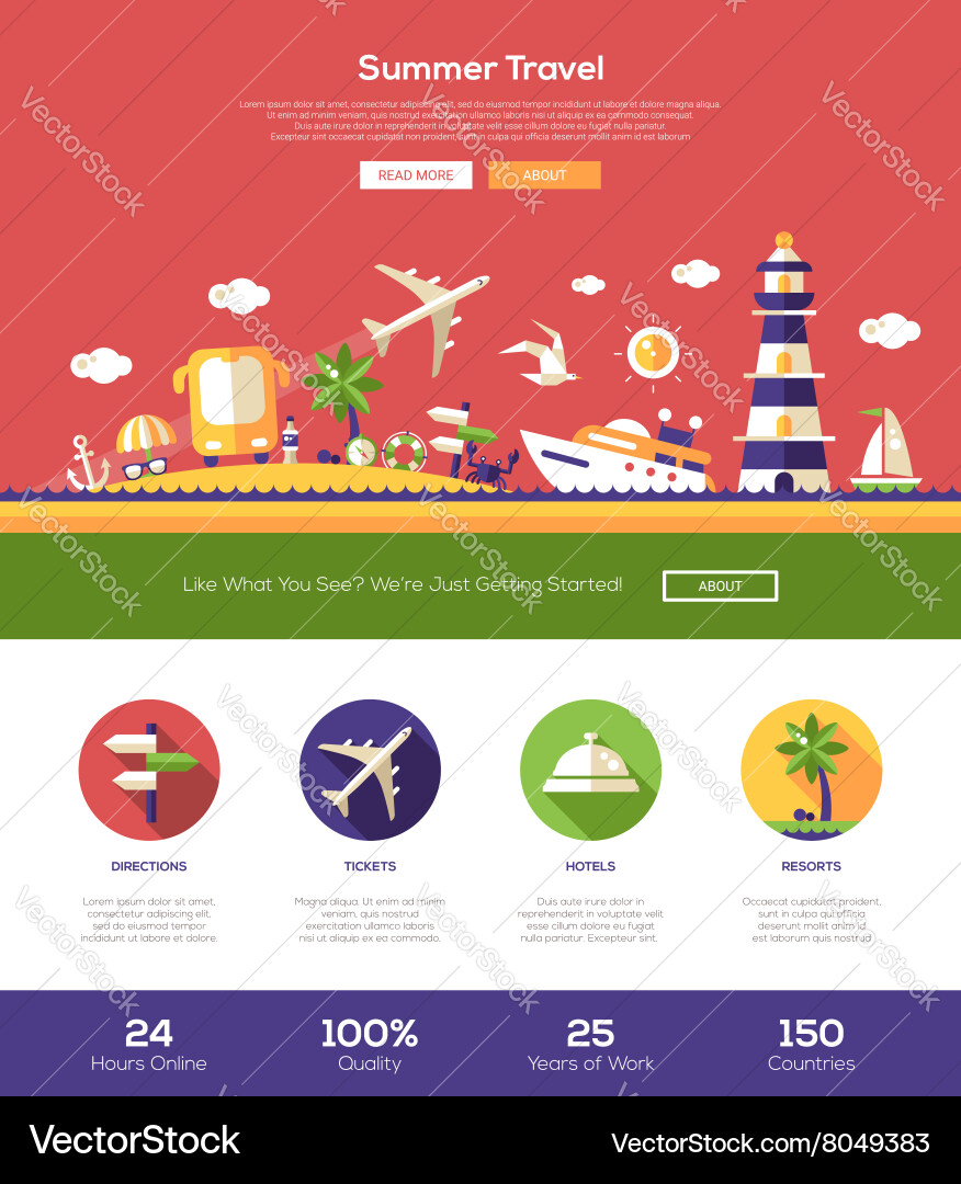 Summer travel website header banner with webdesign vector image