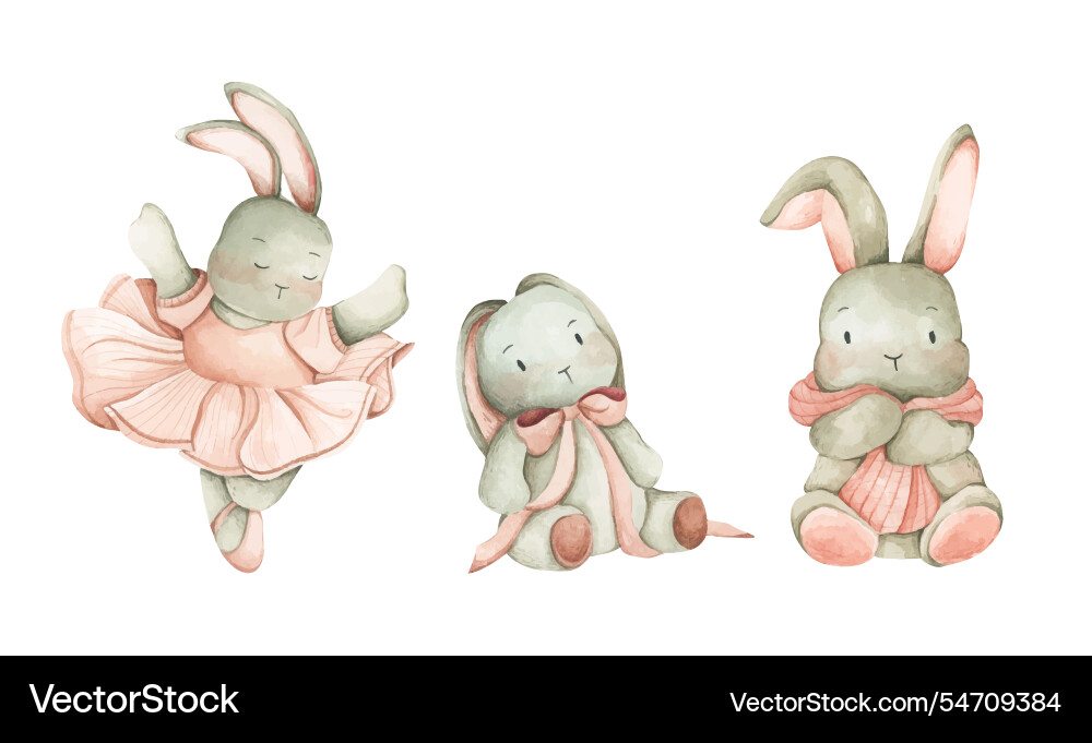 Aquarell Ostern Kaninchen Set Vektorbild