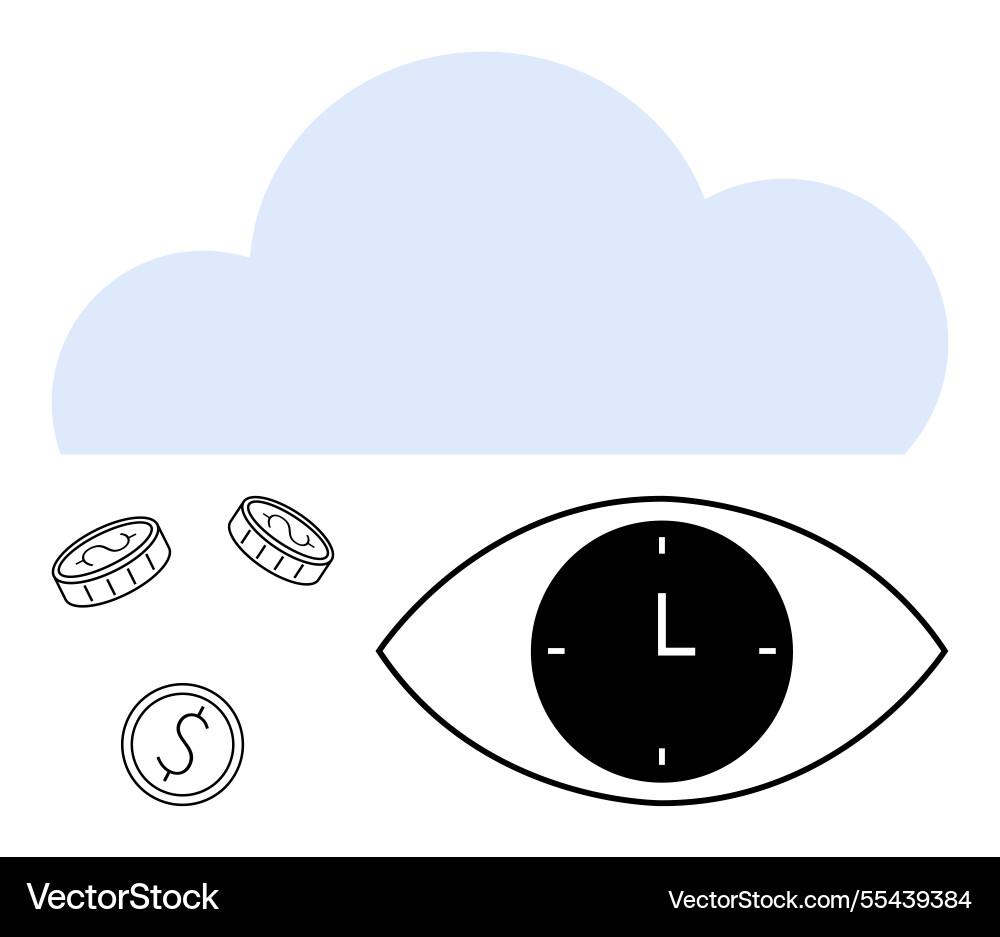 Eye with clock coins and cloud symbolizing time Vector Image
