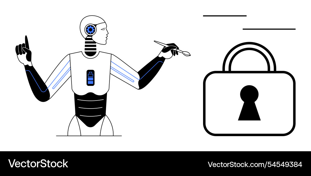 Futuristic robot analyzing data and ensuring Futuristic robot analyzing data and ensuring Vector Image