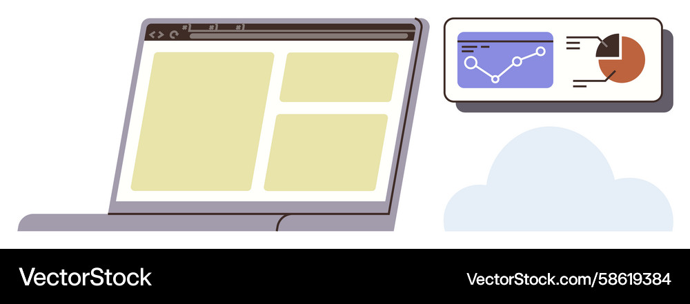 Laptop screen with data visualization and cloud Laptop screen with data visualization and cloud Vector Image