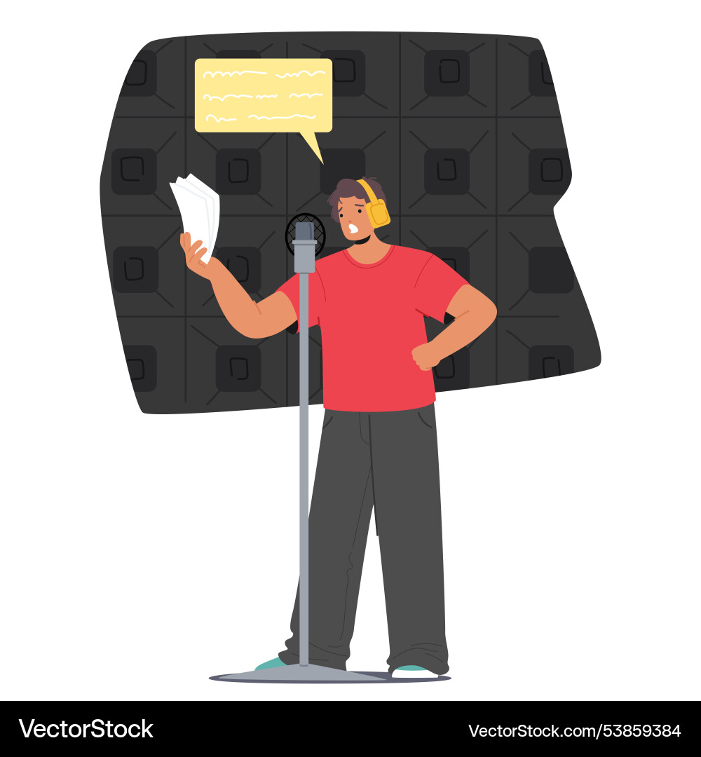 Man stands in front of a microphone recording Man stands in front of a microphone recording vector image