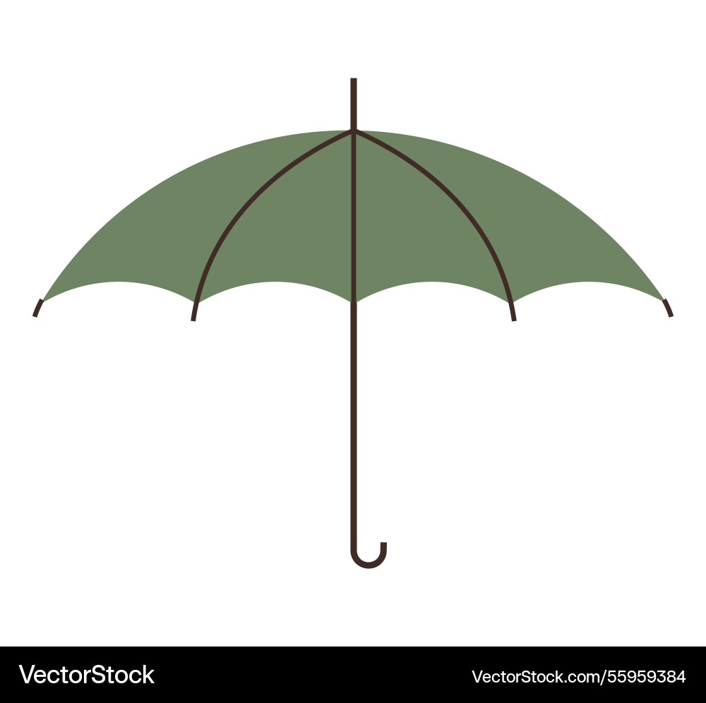 Open green umbrella with curved handle symbolizing Open green umbrella with curved handle symbolizing Vector Image