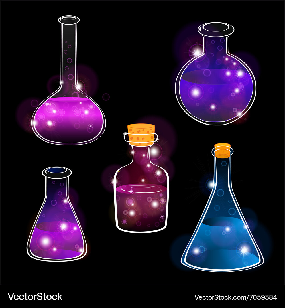 Set of laboratory flasks on black background Vector Image