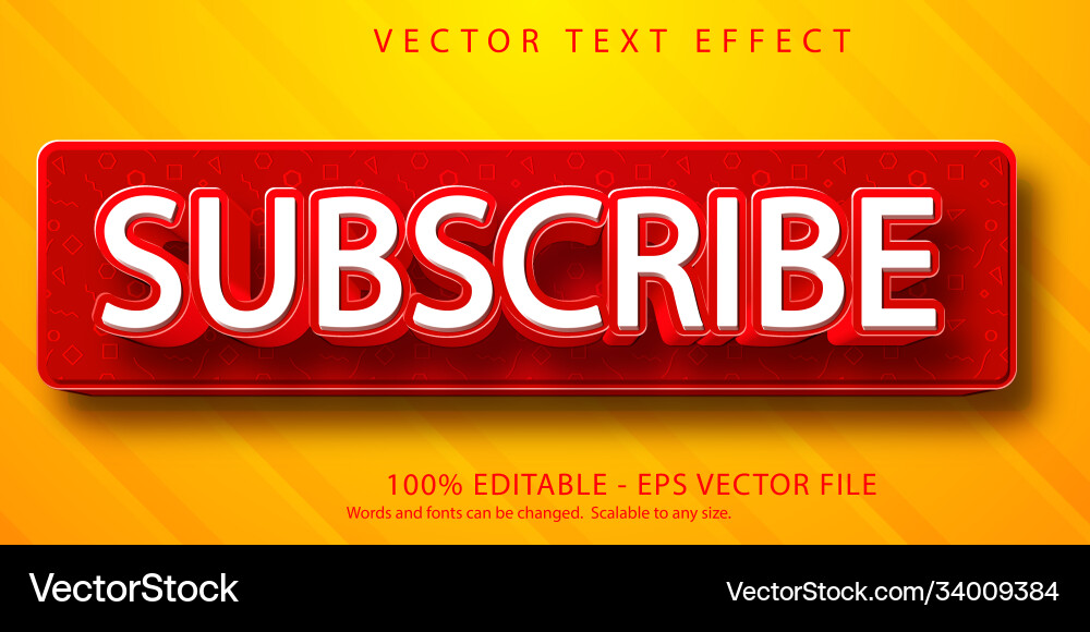 Subscribe text social media button style editable Vector Image