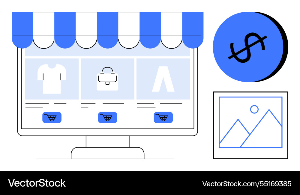 E-Commerce-Website mit Online-Shopfront E-Commerce-Website mit Online-Shopfront vektorbild