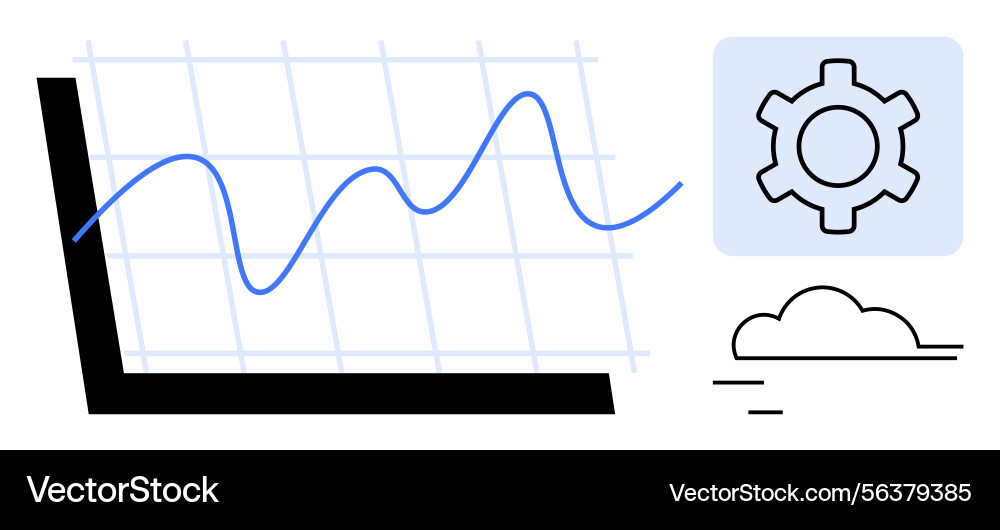 Line graph gear icon and cloud for data analysis Vector Image