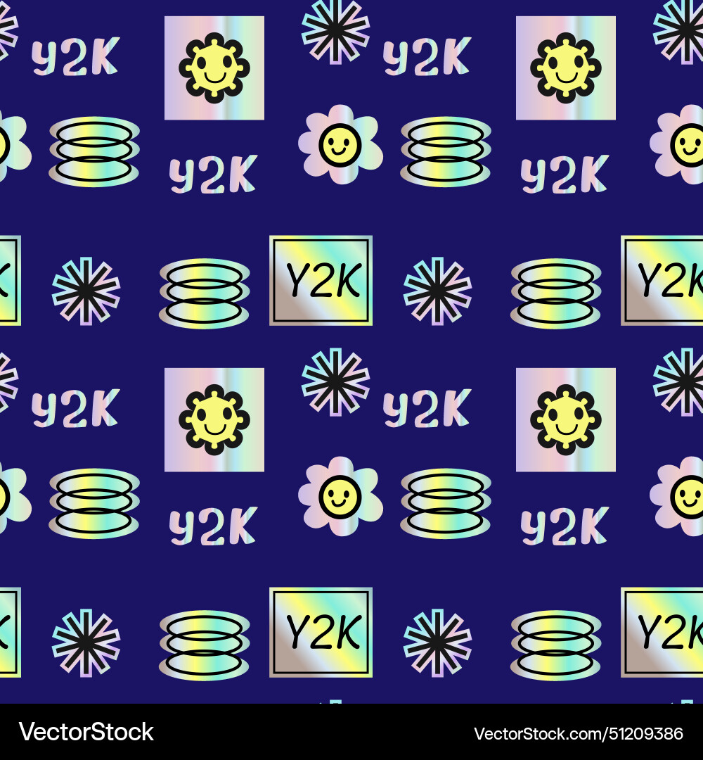 2000s pattern with hologram stickers smiling 2000s pattern with hologram stickers smiling Vector Image