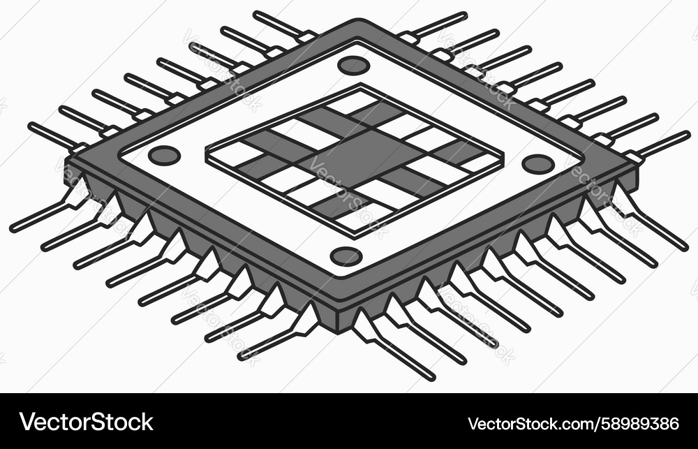 Isometric CPU Microchip - Checkerboard Vector Image