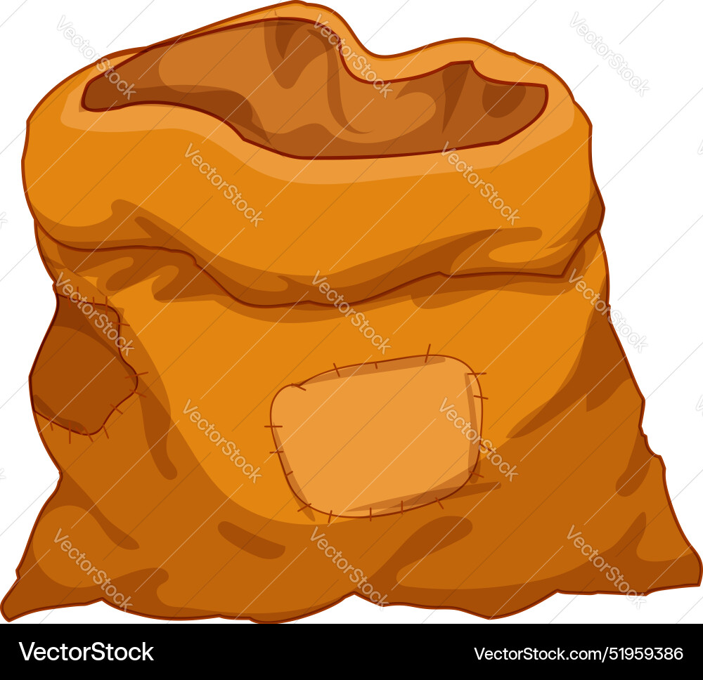 Old empty open brown sack with patches lying Vector Image