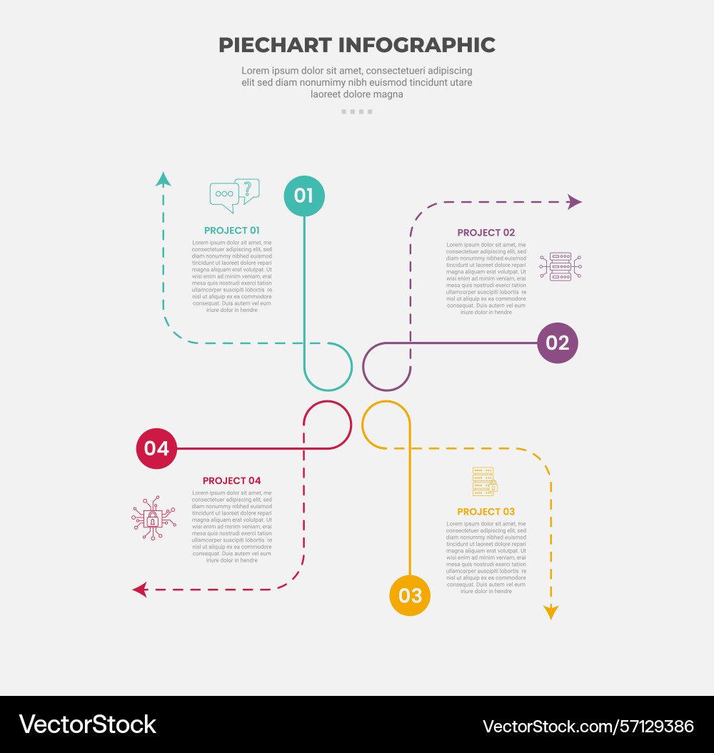 Pie chart infographic outline style with 4 point Pie chart infographic outline style with 4 point vector image