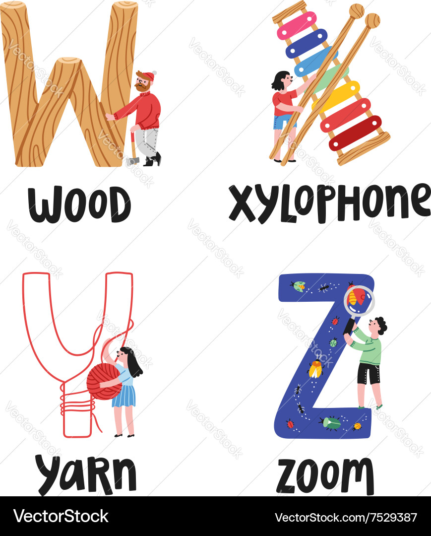Alphabet Letters W-Z Collection – Royalty-Free Vector | VectorStock, image size:869x1080