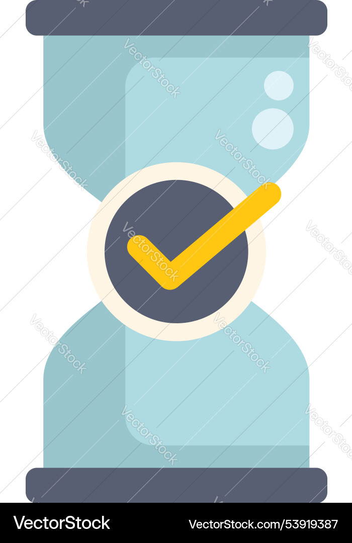 Hourglass showing time passing with check mark Hourglass showing time passing with check mark vector image