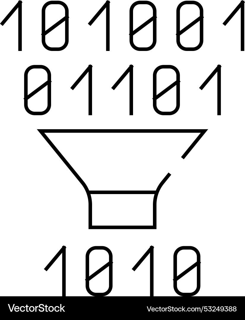 Binary code filtration line icon Binary code filtration line icon vector image