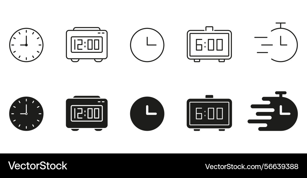 Clock and timer line solid icon set time Vector Image