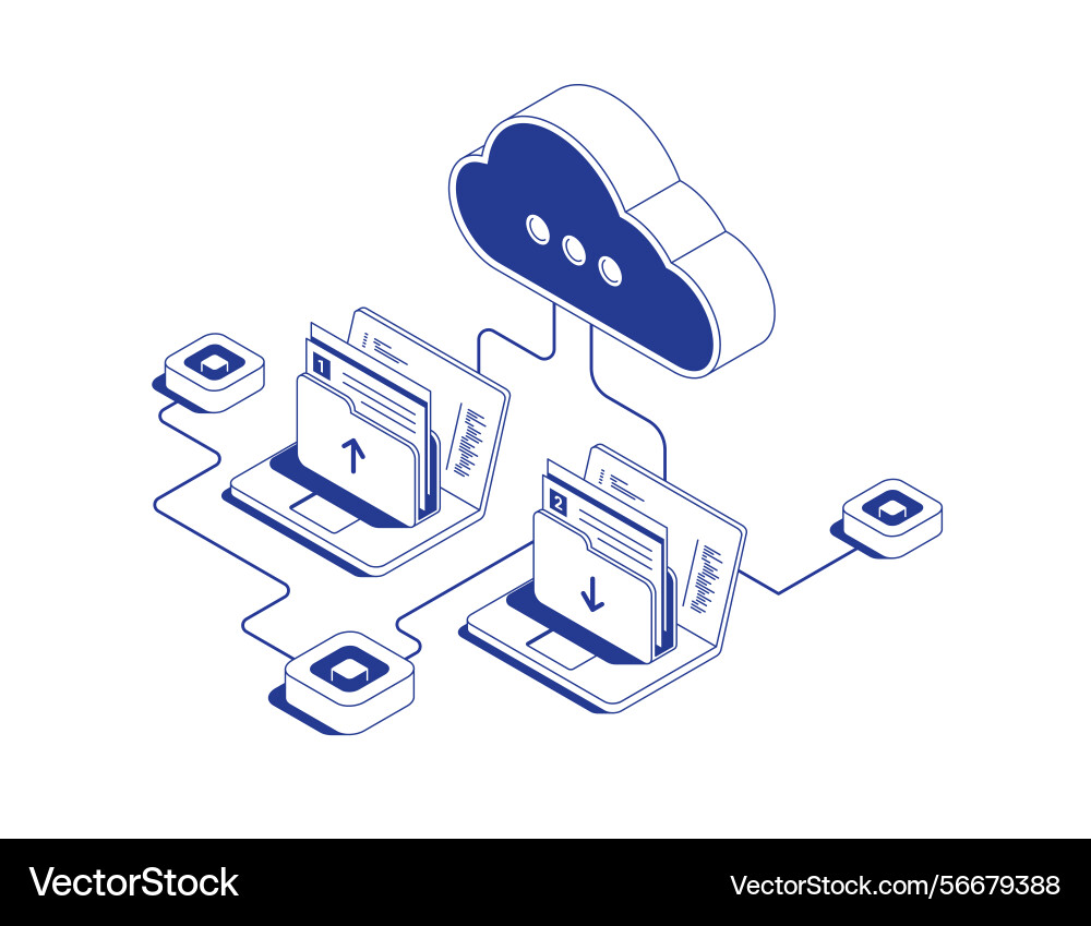 Cloud data transfer process showing two laptops Cloud data transfer process showing two laptops vector image