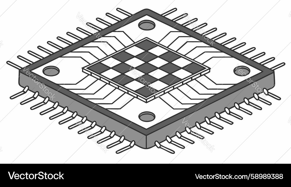 Isometric CPU Microchip with Checkerboard Vector Image