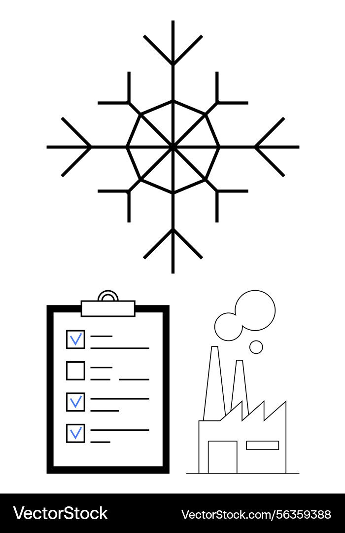 Snowflake with checklist and factory emitting Vector Image