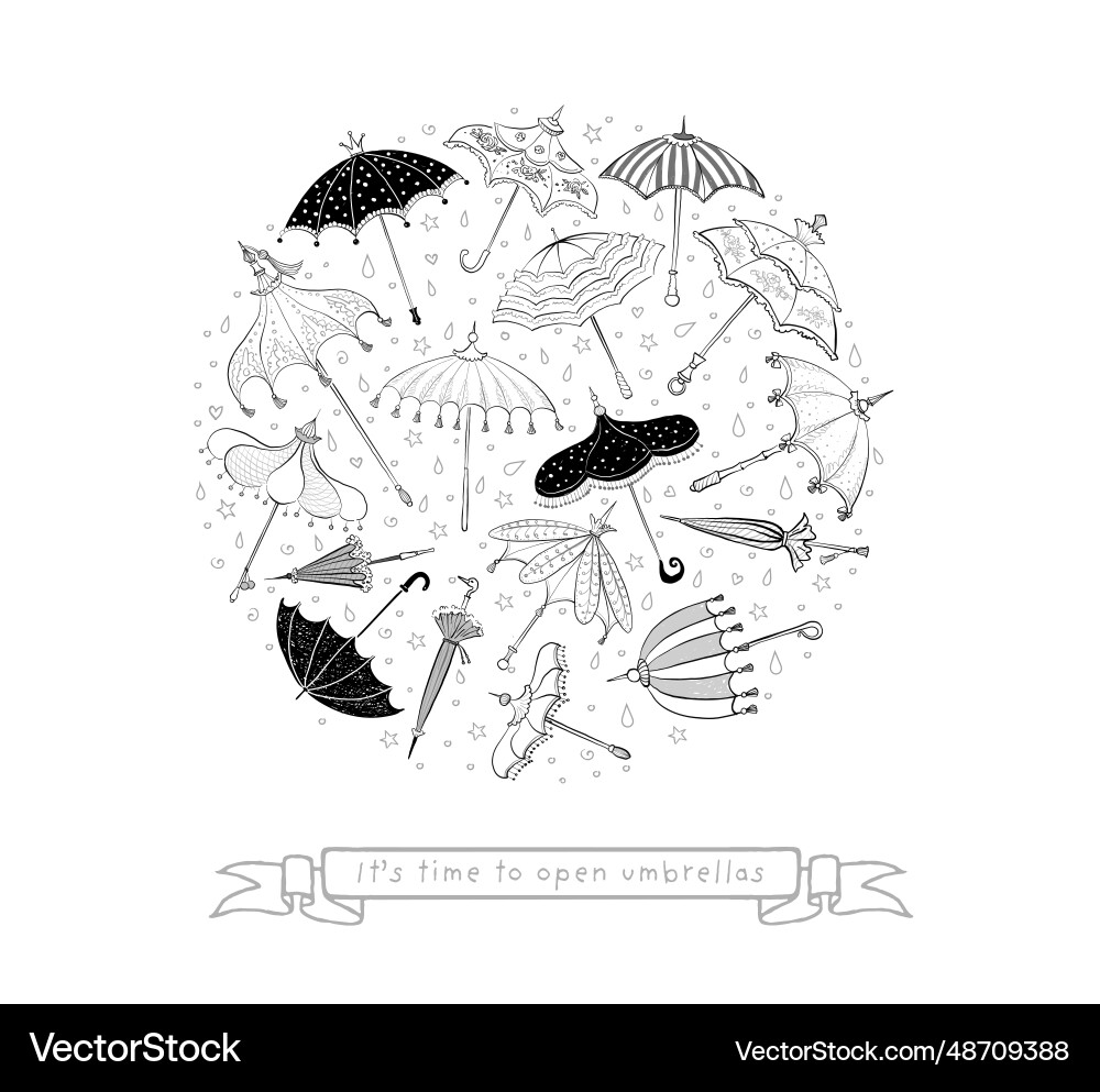 Vintage umbrellas in circle on white background Vintage umbrellas in circle on white background vector image