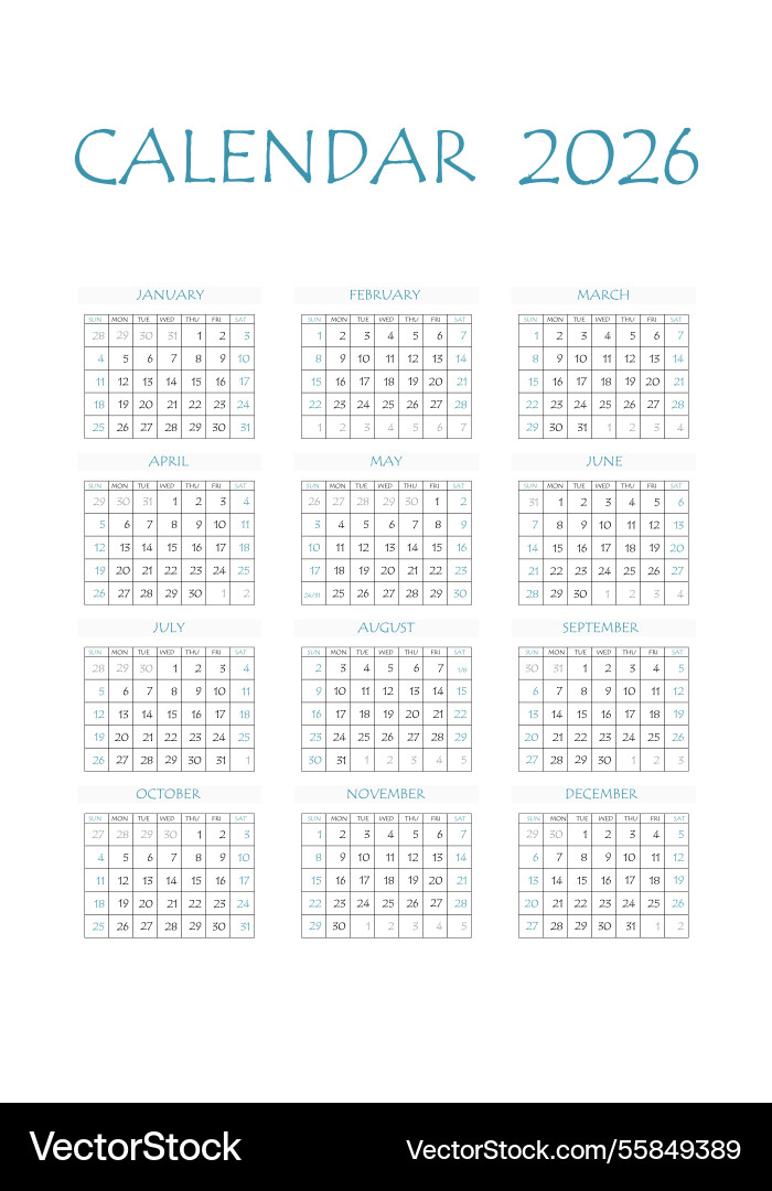 2026 calendar planner corporate week template Vector Image