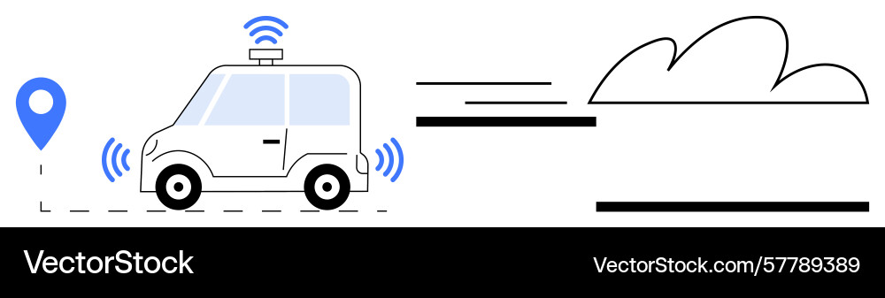 Autonomous car driving with navigation marker Autonomous car driving with navigation marker vector image