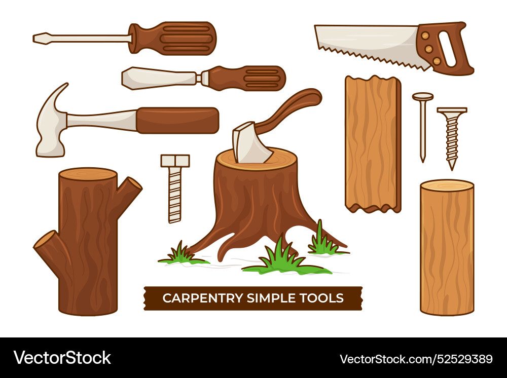 Carpentry simple tools element collection Vector Image