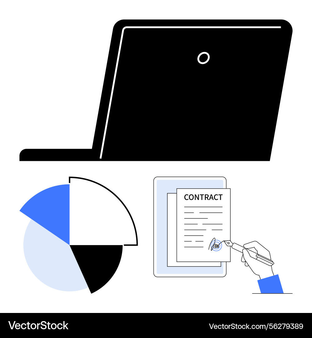 Digital device pie chart and signed contract Digital device pie chart and signed contract vector image