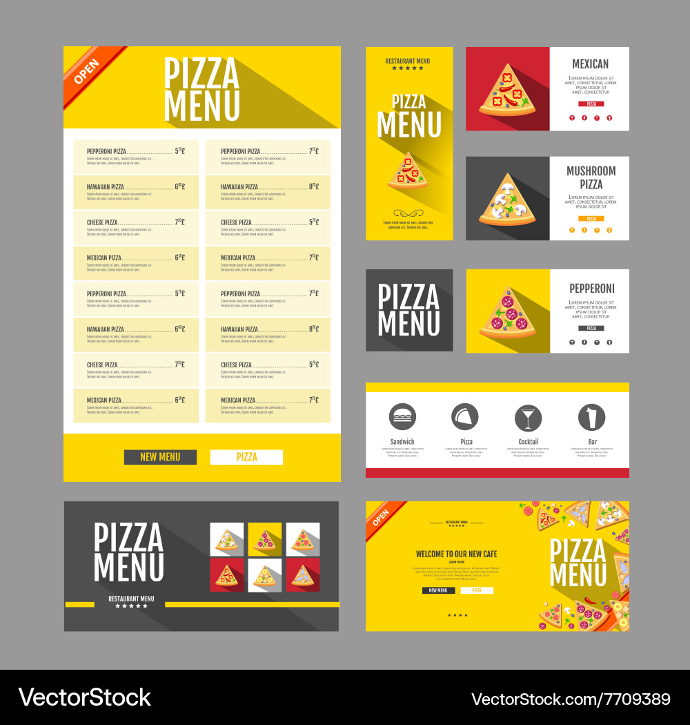 Flat style pizza menu design document template vector image