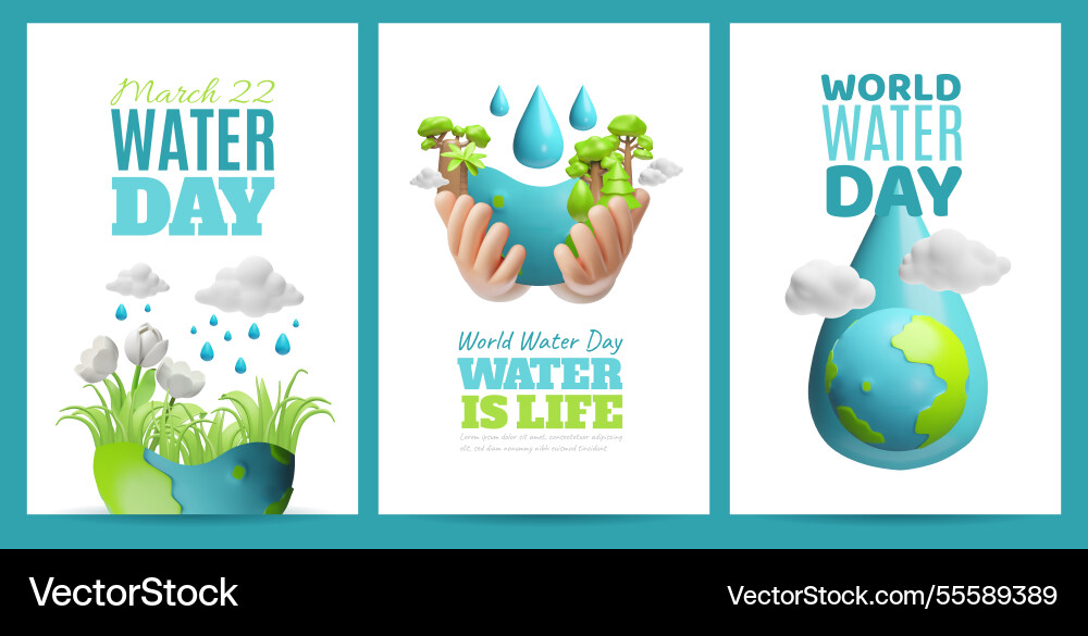 World water day 22 march 3d design set World water day 22 march 3d design set vector image