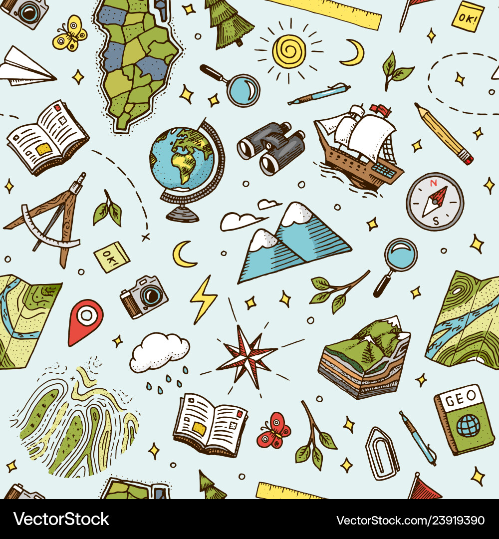 Geography symbols seamless pattern equipments Geography symbols seamless pattern equipments vector image