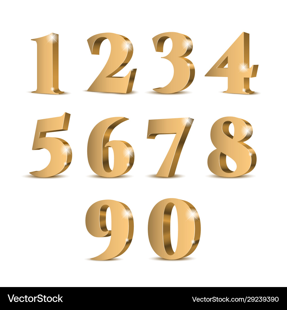 Gold 3d numbers