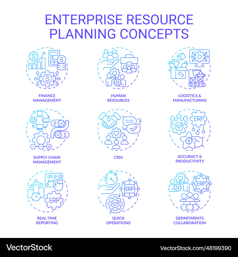 Gradient icons representing erp concepts Gradient icons representing erp concepts vector image