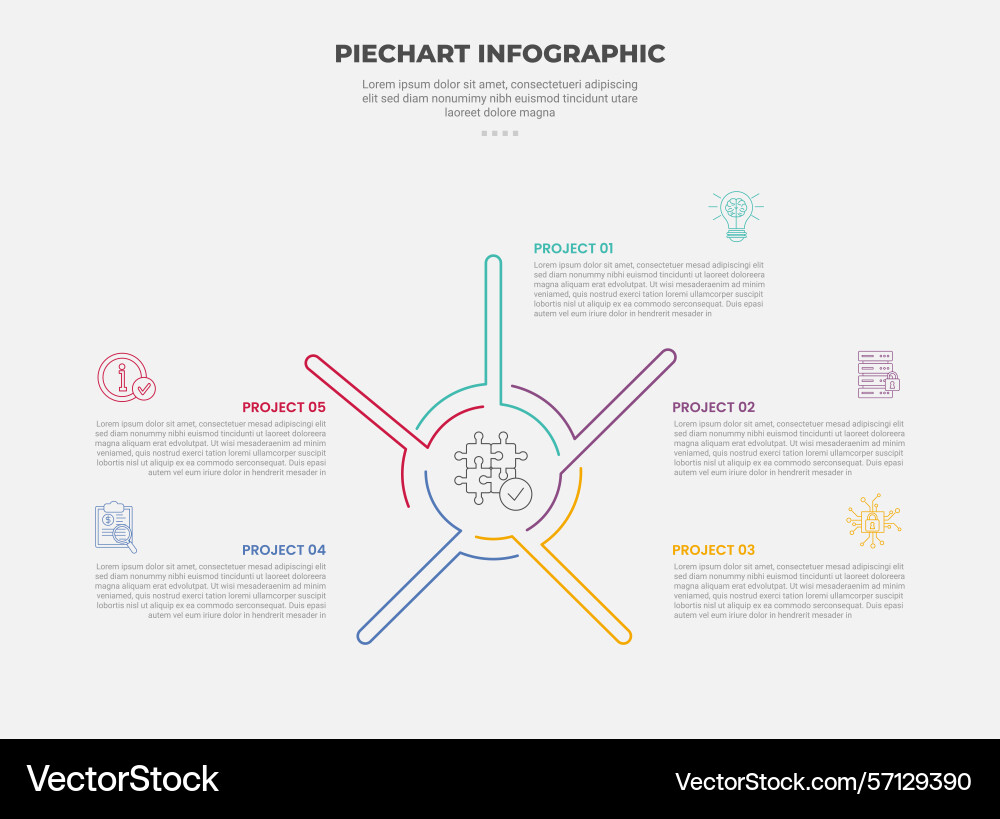 Pie chart infographic outline style with 5 point Pie chart infographic outline style with 5 point vector image